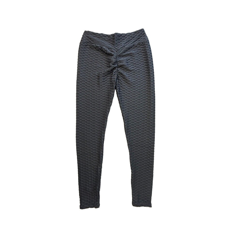 Gray Honeycomb Textured Ruched Front Leggings S/M High Rise
